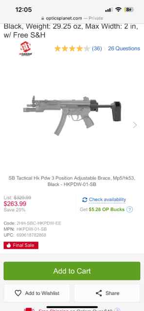 Mp5 SB Tactical “HK PDW Brace” brand new in box. 